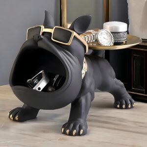 SkyKey Bulldog Storage Butler Sculpture| Handcrafted Resin Sculpture | Tray and Bowl Storage | Ideal for Keys, Jewelry, and Trinkets | Stylish Gift Option in Black | Pack of 1